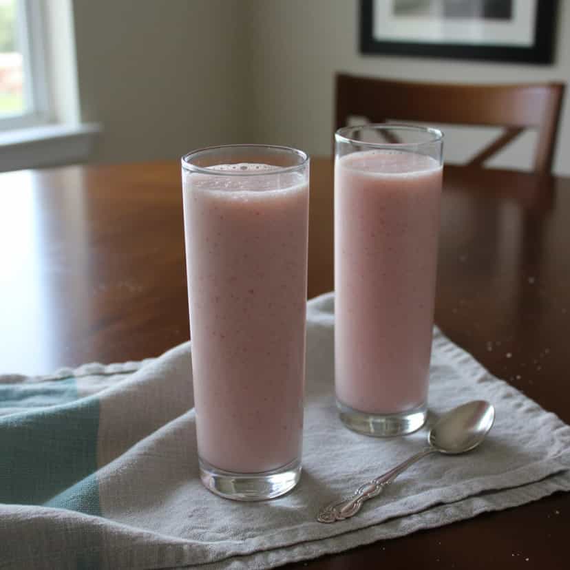 Foto deliciosa de Suco Cremoso de Morango com Leite pronta para servir - Sucos & Smoothies