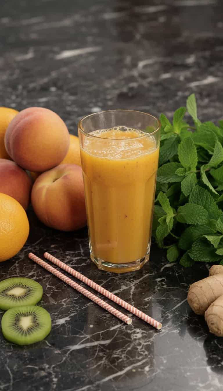 Foto deliciosa de Suco Detox de Pêssego e Tangerina pronta para servir - Sucos & Smoothies