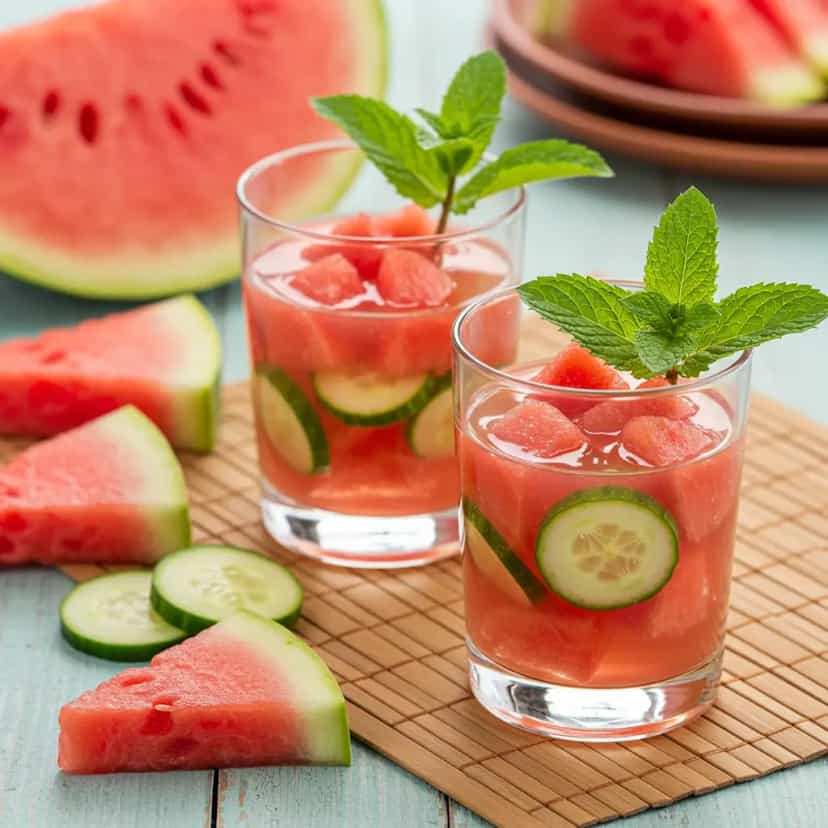 Foto deliciosa de Suco Refrescante de Melancia e Pepino pronta para servir - Sucos & Smoothies