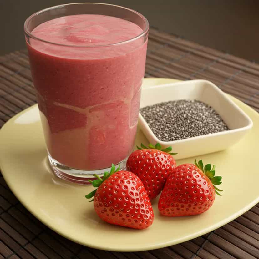 Foto deliciosa de Suco Refrescante de Morango com Chia pronta para servir - Sucos & Smoothies
