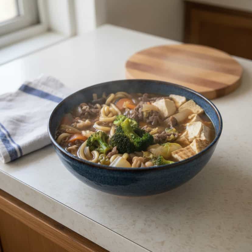 Foto deliciosa de Sukiyaki de Alcatra pronta para servir - Carnes & Frango