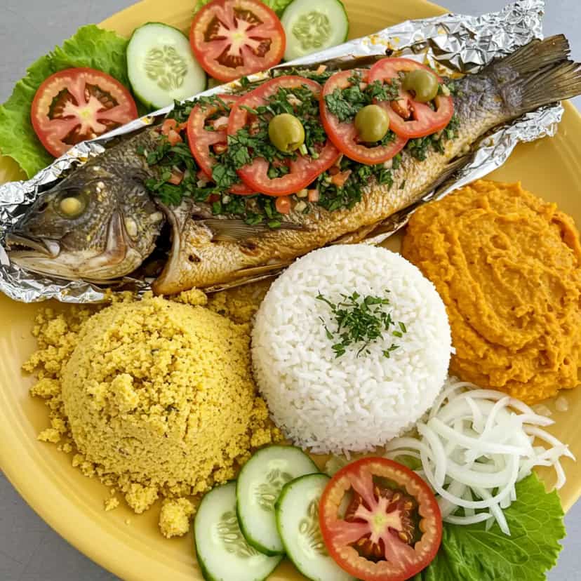 Foto deliciosa de Tainha Recheada ao Forno pronta para servir - Peixes & Frutos do Mar