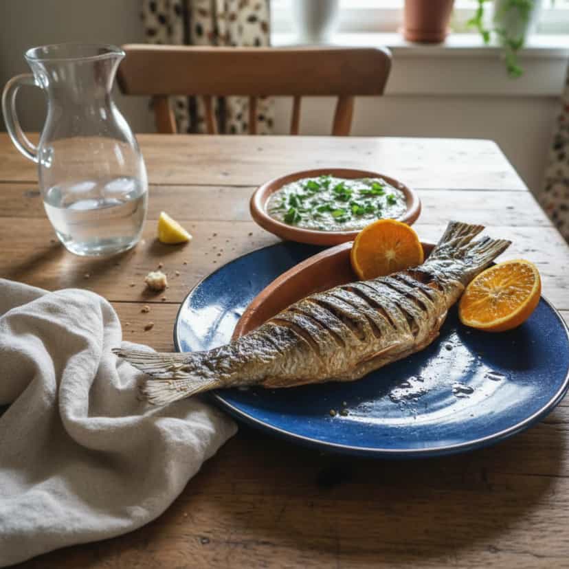 Foto deliciosa de Tainha Recheada com Farofa de Camarão pronta para servir - Peixes & Frutos do Mar