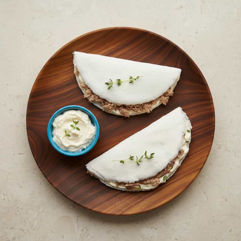 Foto deliciosa de Tapioca Recheada com Atum pronta para servir - Salgadinhos