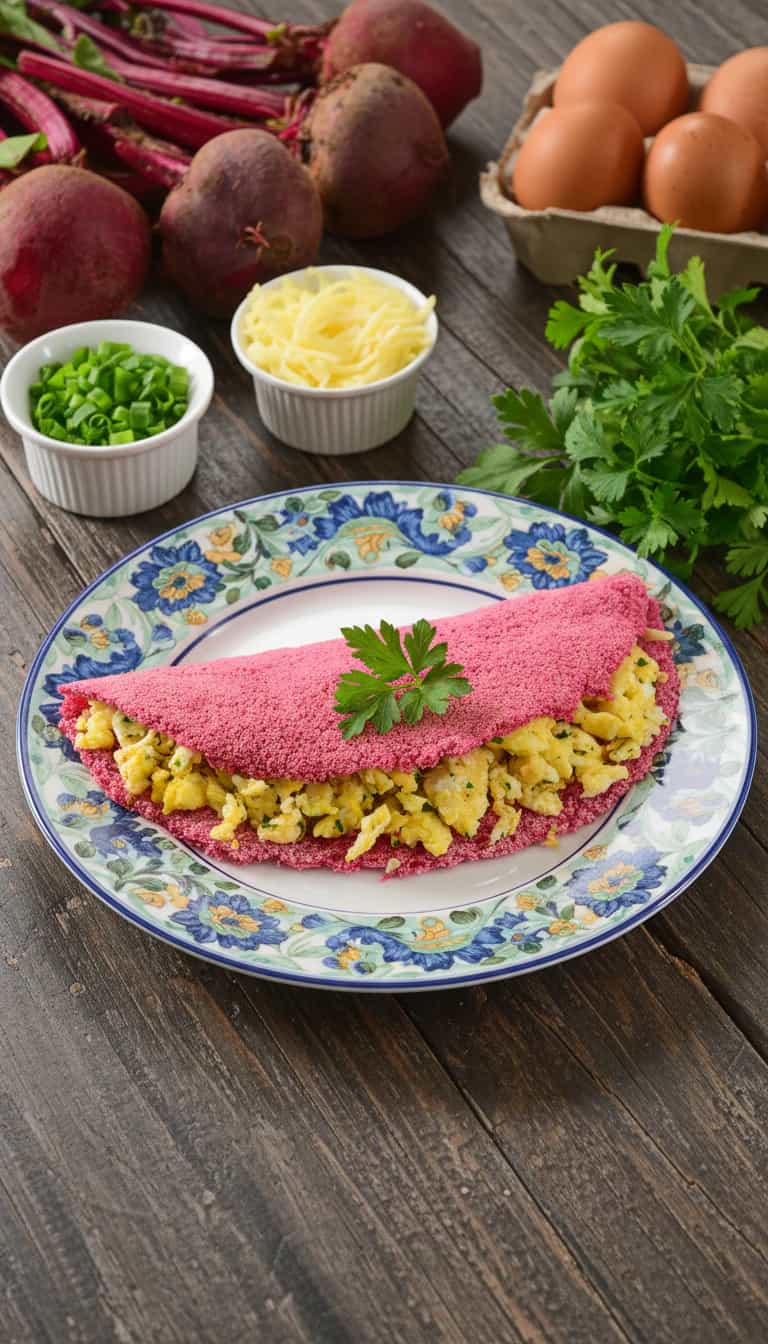 Foto deliciosa de Tapioca Rosa com Beterraba pronta para servir - Outras Receitas