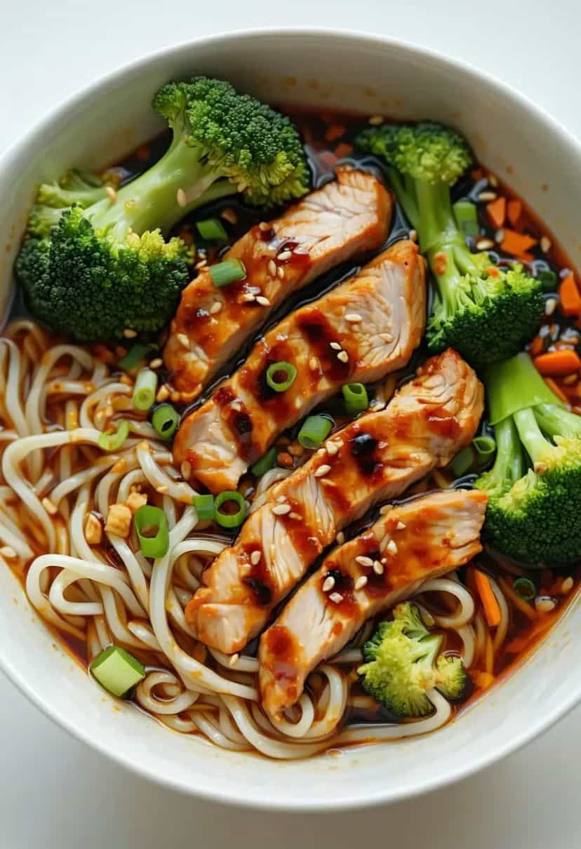 Foto deliciosa de Tigela de Macarrão com Frango Teriyaki pronta para servir - Bowls & Noodles