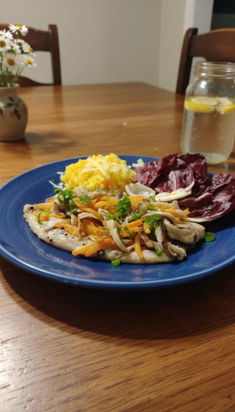 Foto deliciosa de Tilápia assada com Shitake e Cenoura pronta para servir - Peixes & Frutos do Mar