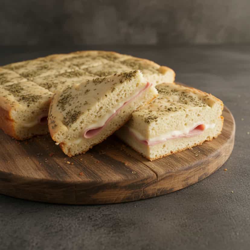 Foto deliciosa de Torta Bauru pronta para servir - Lanches de Padaria