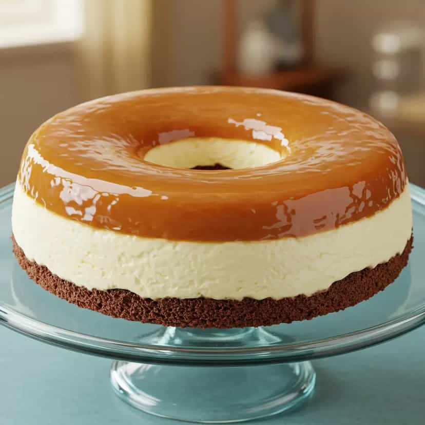 Foto deliciosa de Torta Bolo de Chocolate com Pudim pronta para servir - Tortas & Tortinhas