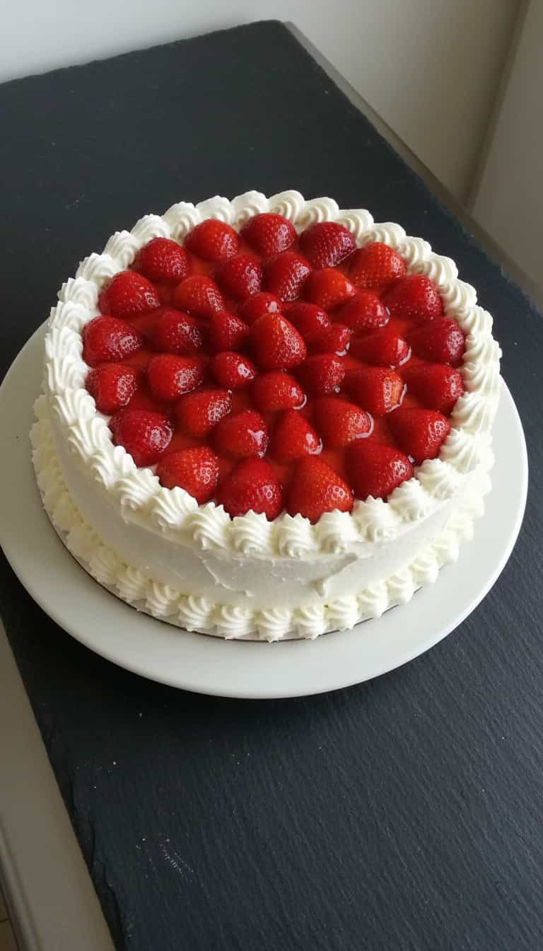 Foto deliciosa de Torta Cremosa de Bombom e Morangos pronta para servir - Tortas & Tortinhas