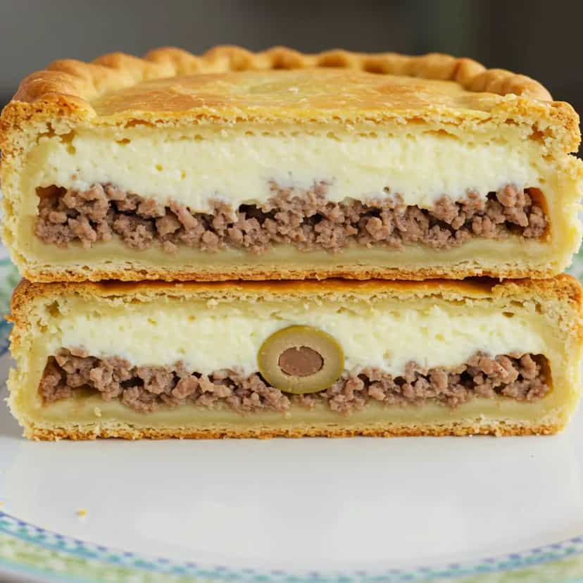 Foto deliciosa de Torta Cremosa de Carne Moída pronta para servir - Tortas Salgadas