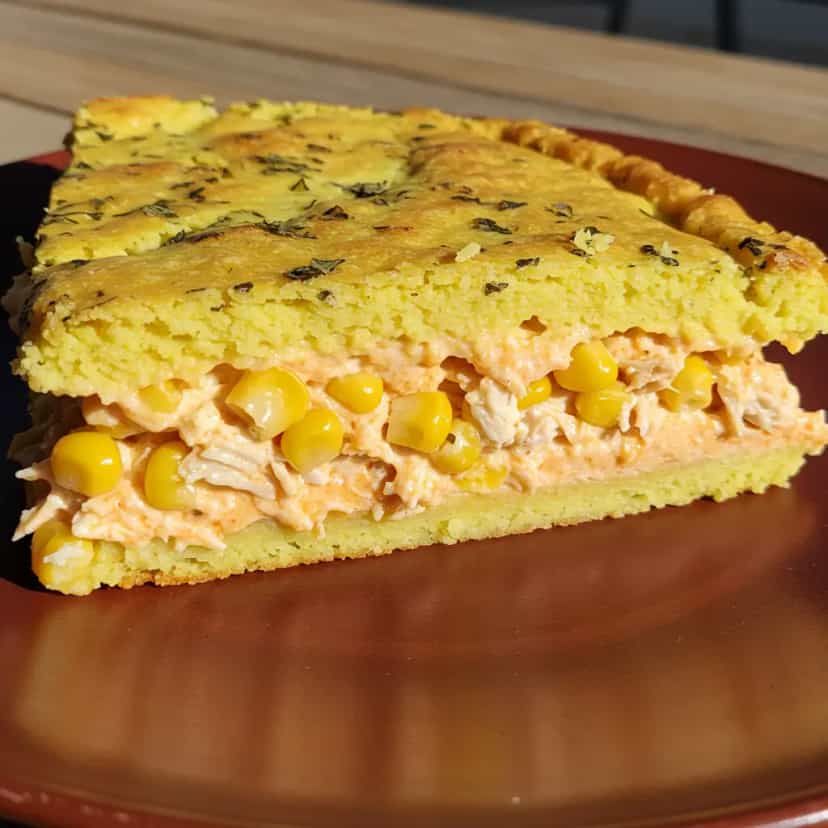 Foto deliciosa de Torta Cremosa de Milho com Frango pronta para servir - Tortas Salgadas