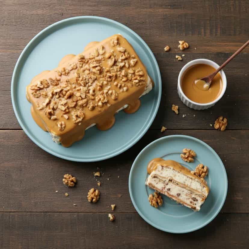 Foto deliciosa de Torta Cremosa de Nozes e Doce de Leite pronta para servir - Tortas & Tortinhas