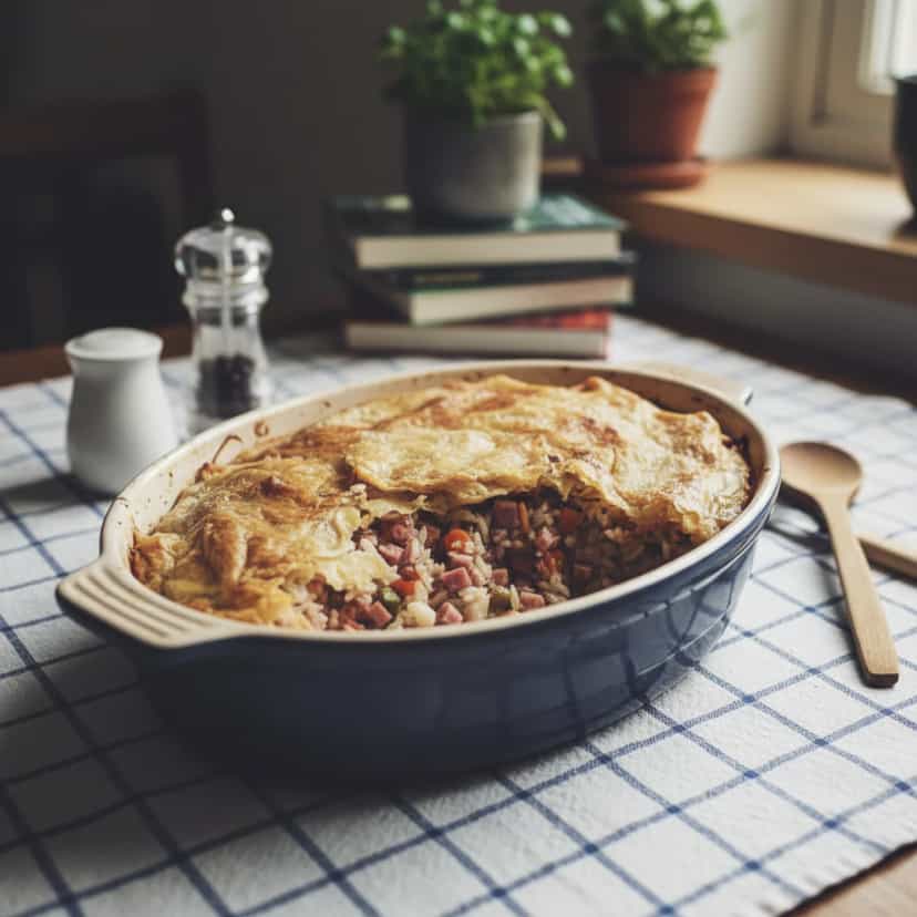 Foto deliciosa de Torta Crocante de Arroz com Mortadela pronta para servir - Tortas Salgadas