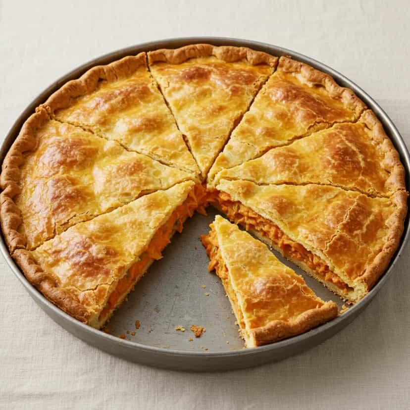 Foto deliciosa de Torta de Frango com Massa Podre pronta para servir - Tortas Salgadas