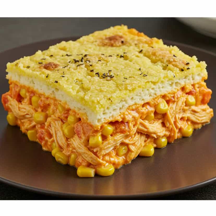 Foto deliciosa de Torta de Milho Cremosa com Frango pronta para servir - Carnes & Frango