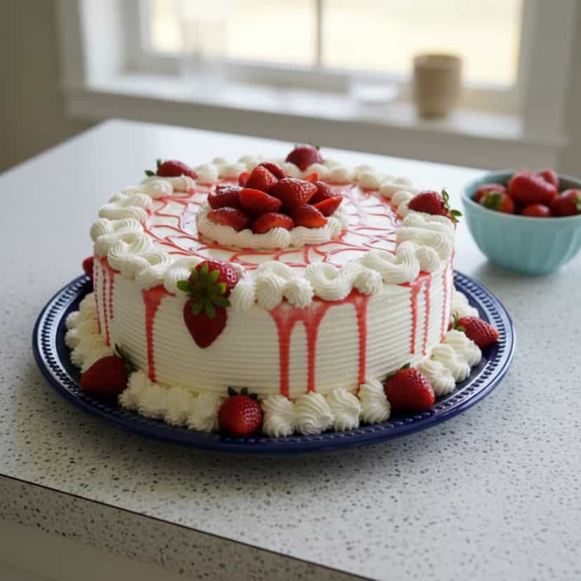 Foto deliciosa de Torta de Morangos com Creme de Leite pronta para servir - Tortas & Tortinhas