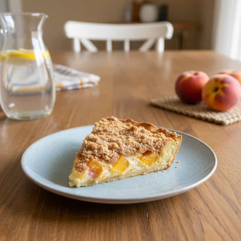 Foto deliciosa de Torta de Pêssego com Crosta de Coco pronta para servir - Tortas & Tortinhas