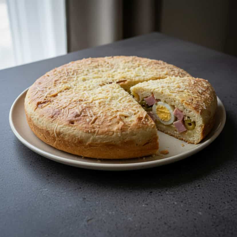 Foto deliciosa de Torta de Presunto e Palmito pronta para servir - Tortas Salgadas