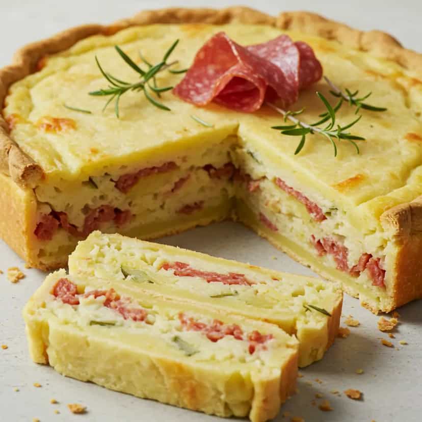 Foto deliciosa de Torta de Salame pronta para servir - Tortas Salgadas