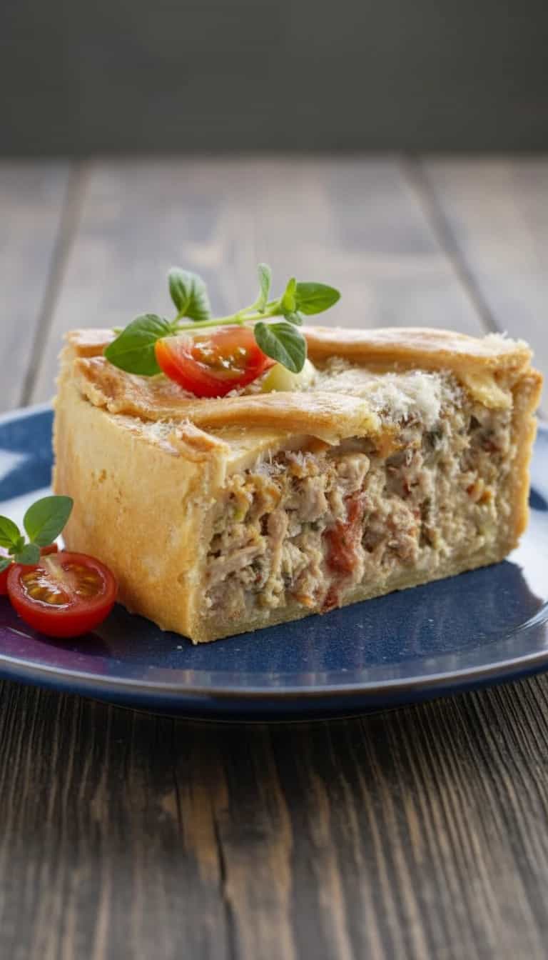 Foto deliciosa de Torta de Salpicão de Frango pronta para servir - Tortas Salgadas