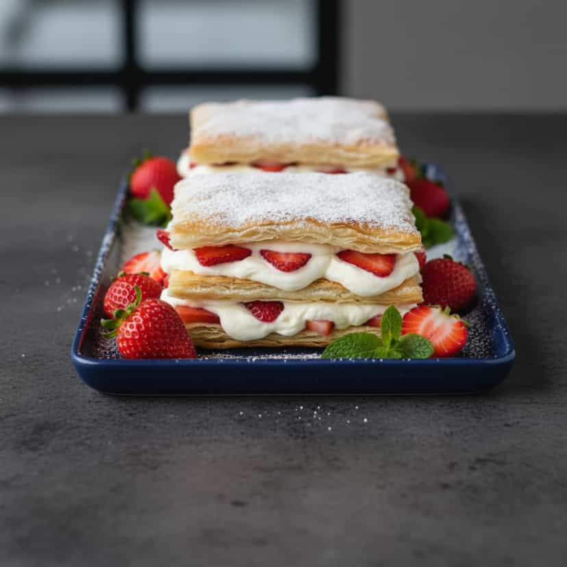 Foto deliciosa de Torta Mil Folhas com Morangos pronta para servir - Tortas & Tortinhas