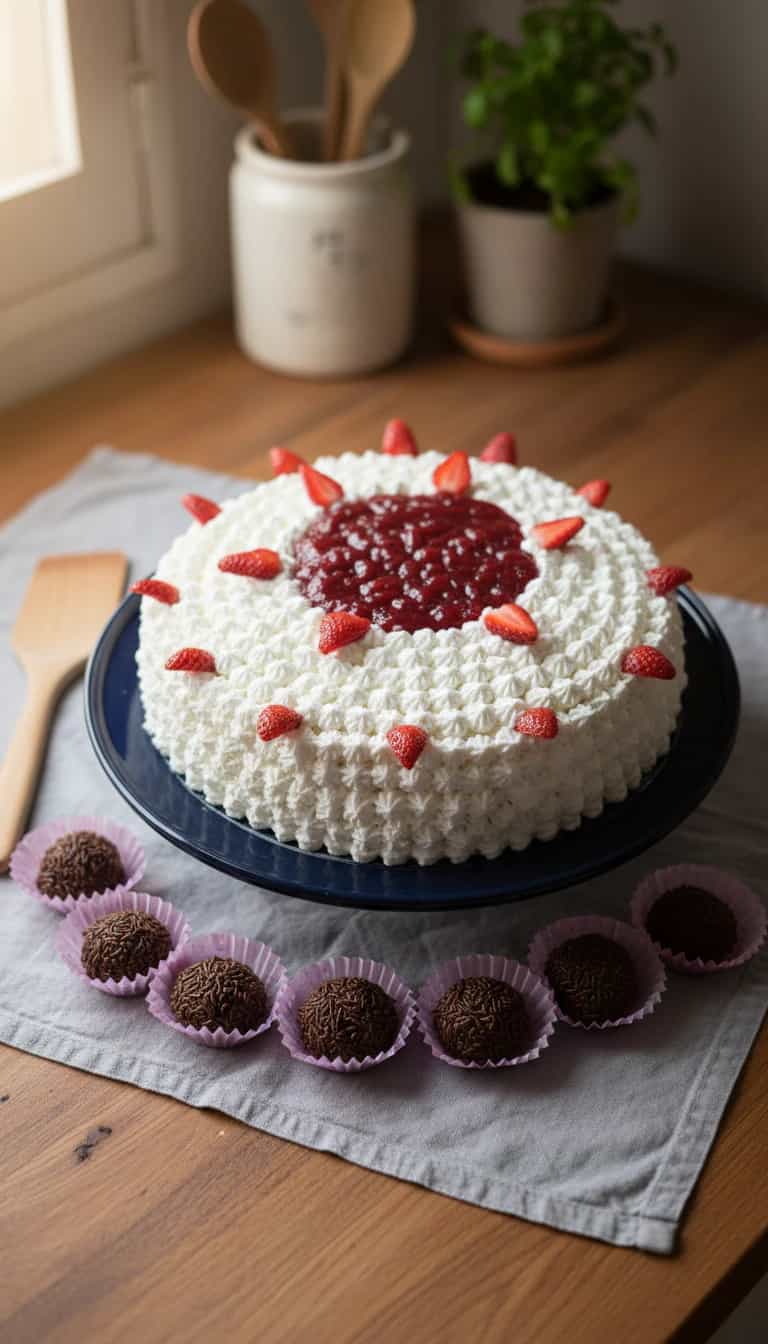 Foto deliciosa de Torta Mousse de Morango pronta para servir - Tortas & Tortinhas
