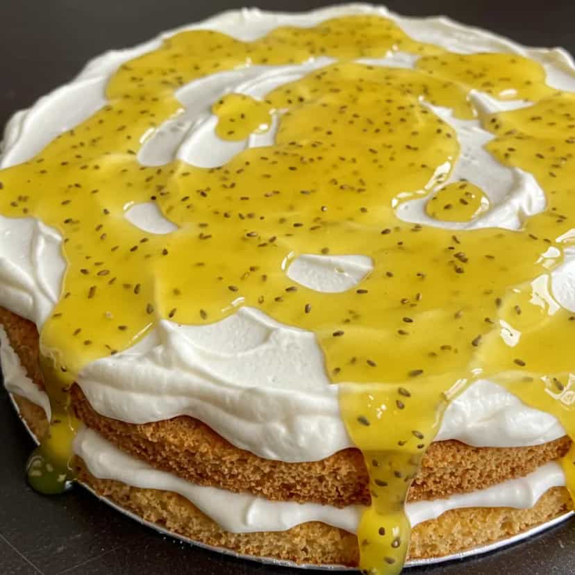 Foto deliciosa de Torta Pavê de Maracujá pronta para servir - Tortas & Tortinhas