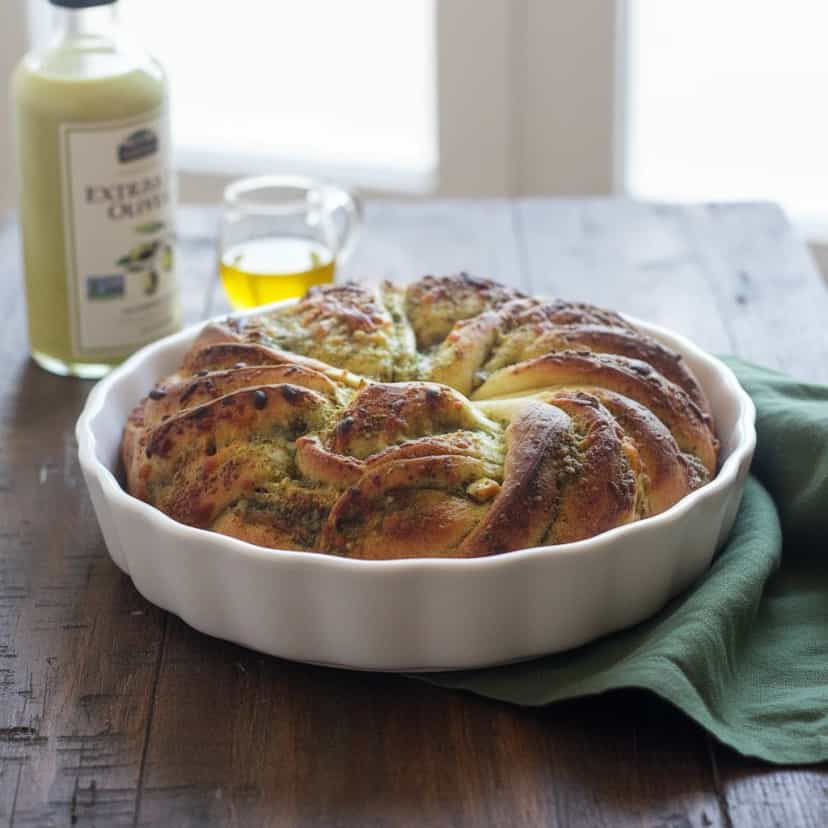 Foto deliciosa de Trança de Pesto e Queijo pronta para servir - Lanches de Padaria