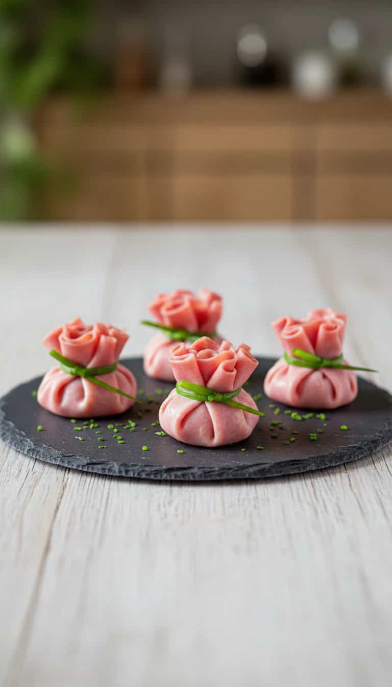 Foto deliciosa de Trouxinhas de Mortadela com Ricota pronta para servir - Salgadinhos