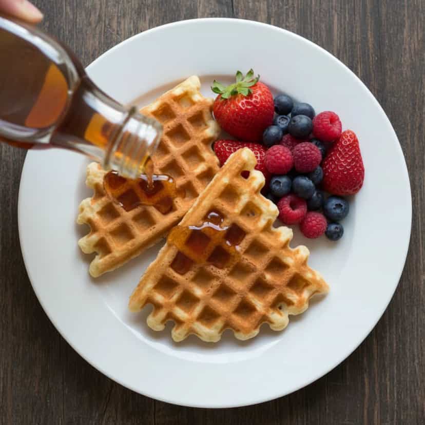 Foto deliciosa de Waffles Caseiros de Farinha de Trigo pronta para servir - Panquecas & Waffles