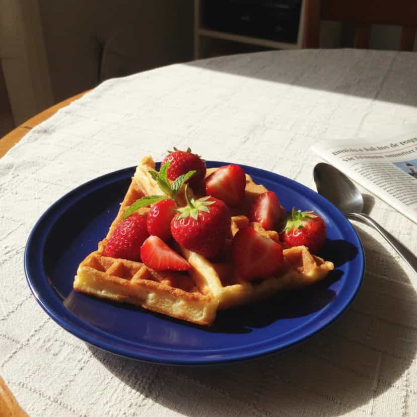 Foto deliciosa de Waffles Caseiros de Limão pronta para servir - Panquecas & Waffles