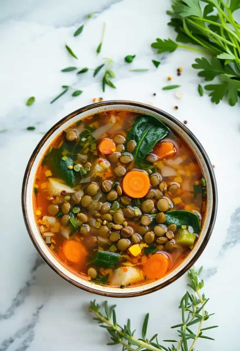 Foto deliciosa de Sopa de Lentilha Nutritiva e Grossa pronta para servir - Sopas & Caldos
