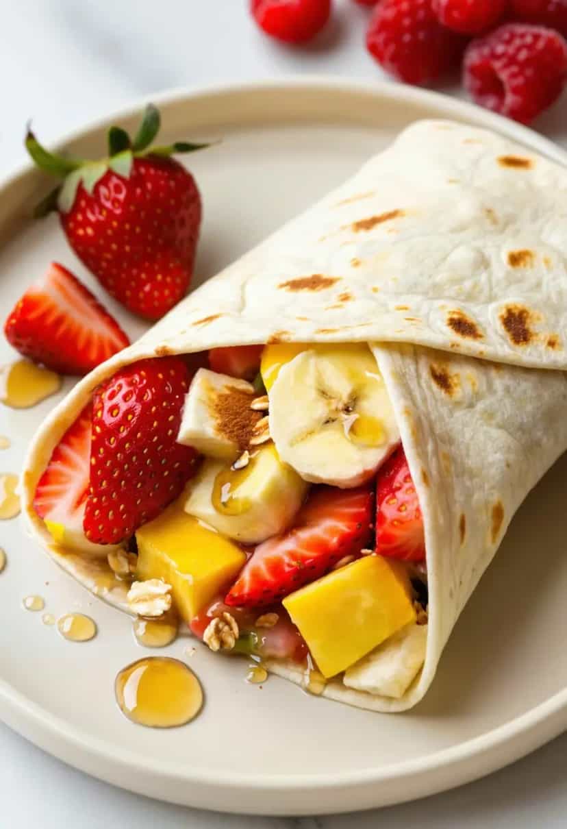 Foto deliciosa de Wrap de Aveia com Frutas pronta para servir - Burritos & Wraps