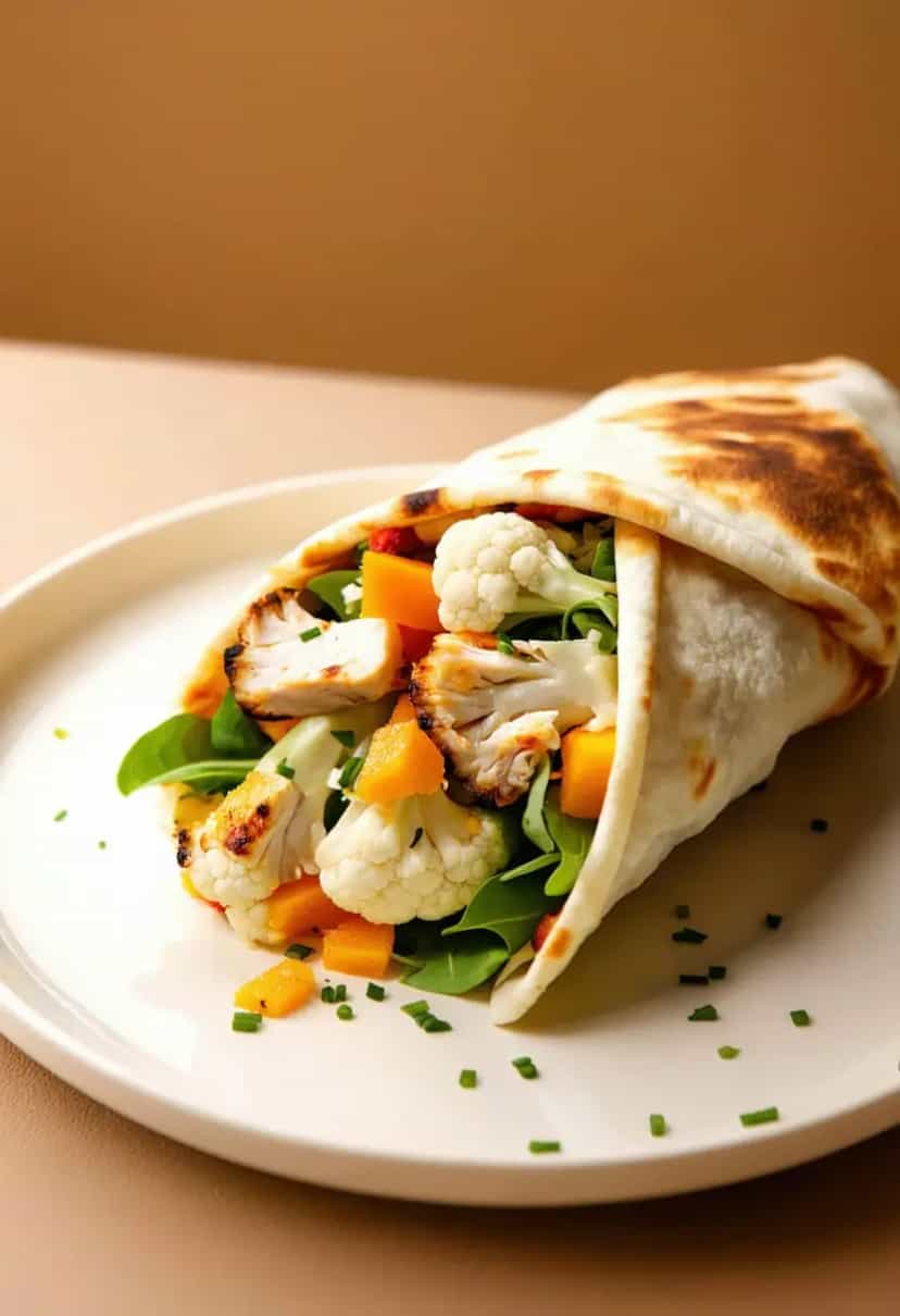 Foto deliciosa de Wrap de Couve Flor pronta para servir - Snacks Naturais