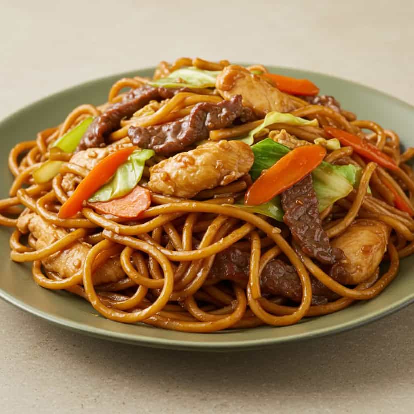 Foto deliciosa de Yakisoba de Frango e Carne pronta para servir - Bowls & Noodles