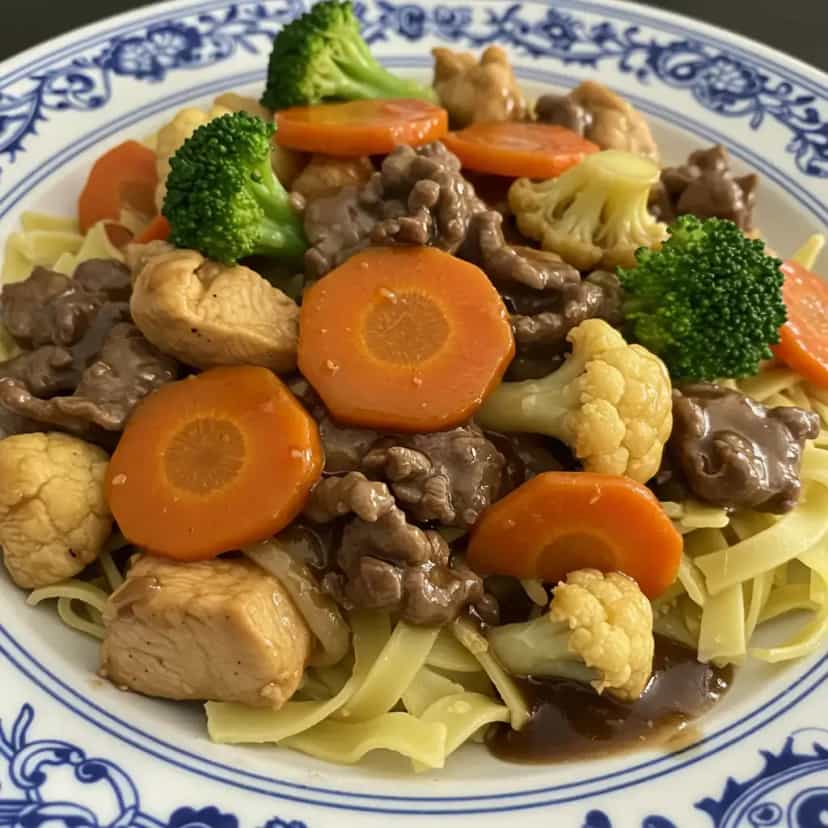 Foto deliciosa de Yakissoba de Frango e Contrafilé pronta para servir - Bowls & Noodles