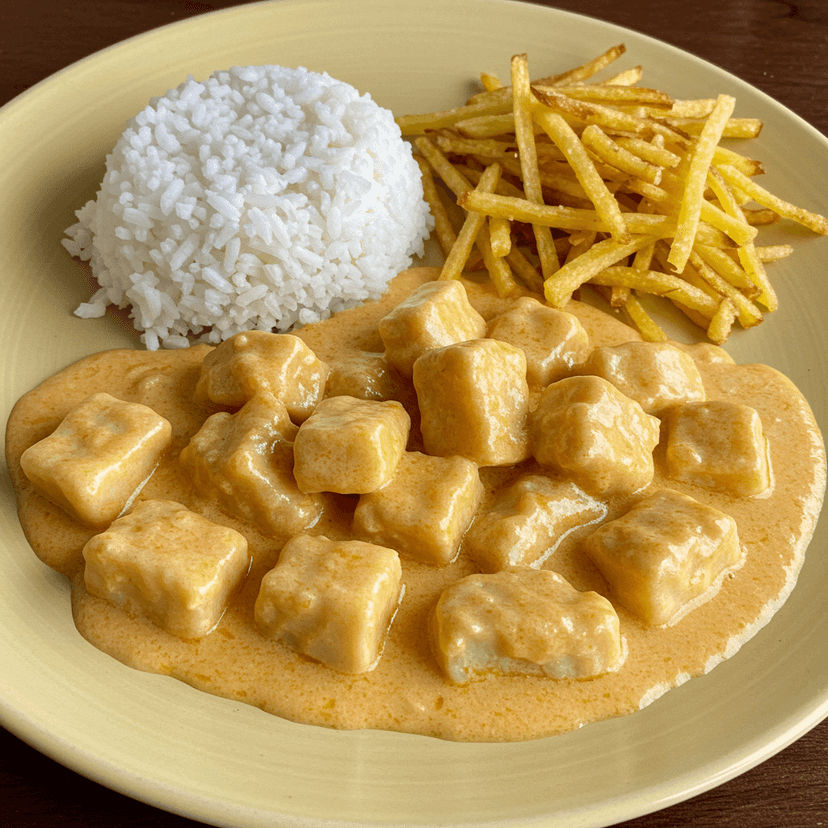 Foto deliciosa de Estrogonofe de Palmito e Tofu pronta para servir - Pratos Brasileiros Icônicos