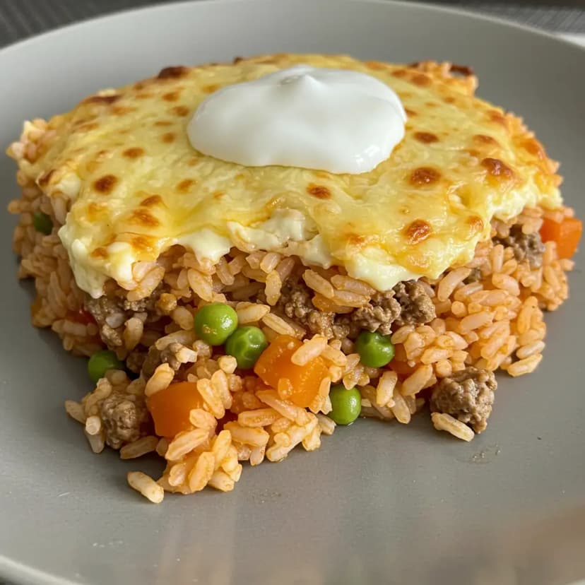 Foto deliciosa de Arroz à Bolonhesa Gratinado pronta para servir