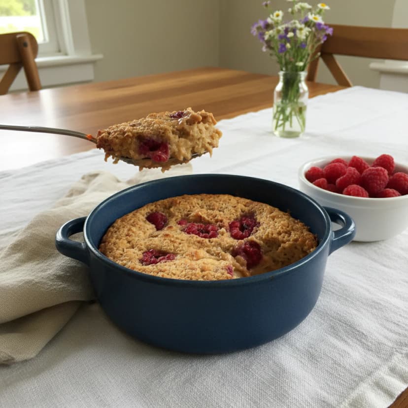Baked Oats de Banana e Framboesa