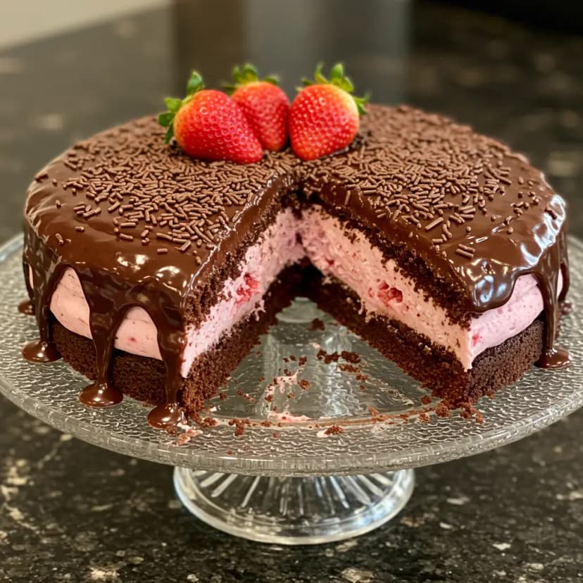 Bolo de Chocolate com Morangos