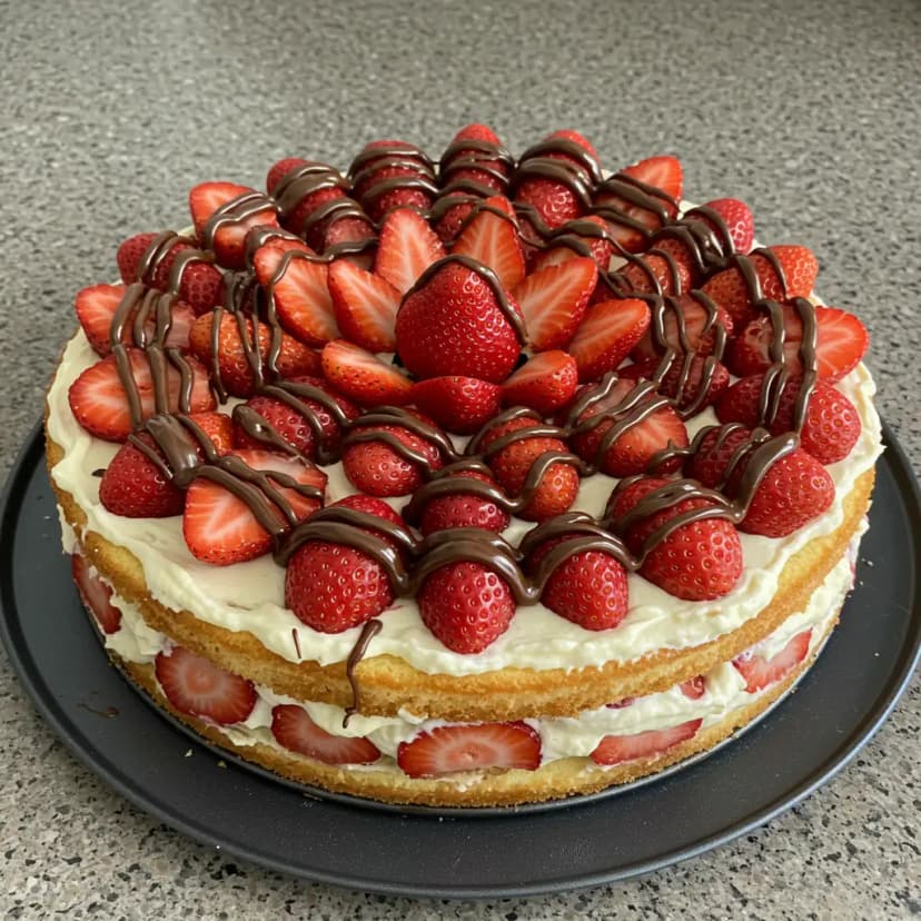 Bolo de Morango com Calda de Chocolate