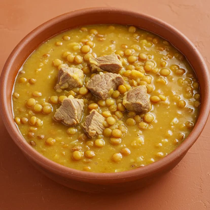 Caldo de Lentilha com Carne e Limão