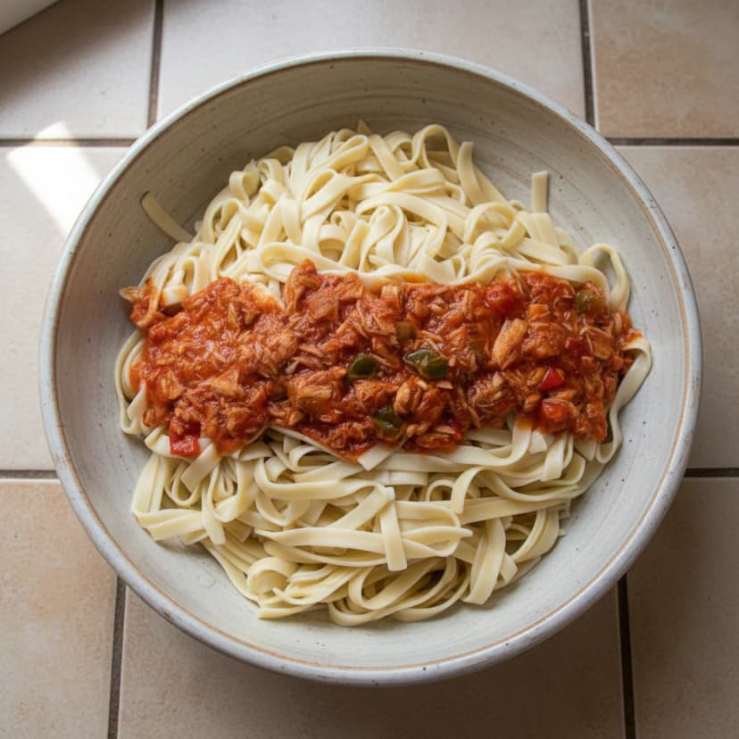 Talharim cremoso com atum e tomate