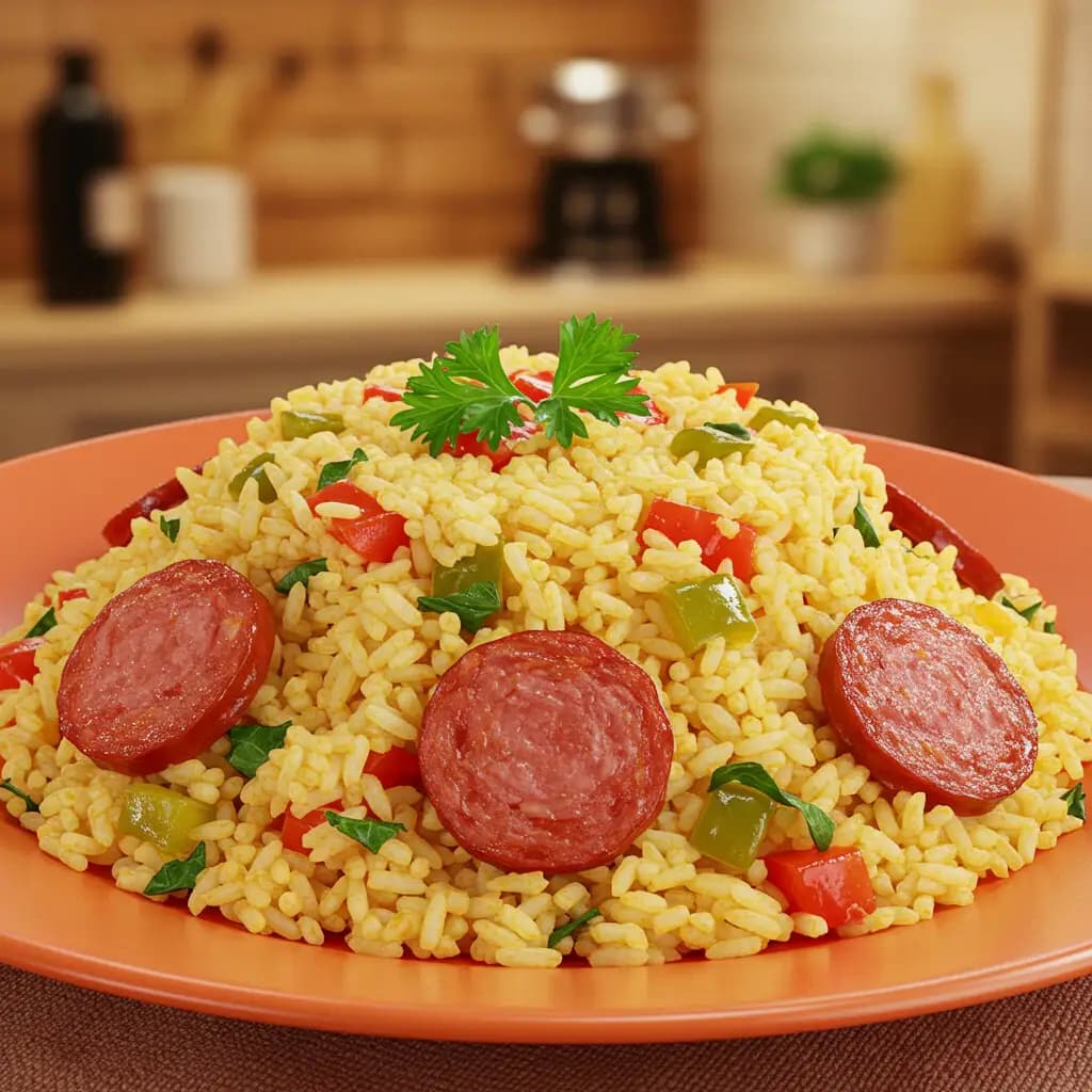 Receita de Arroz com linguiça
