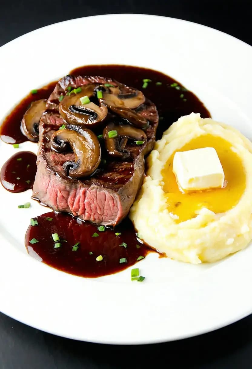 Receita de Bife ao Molho Madeira com Purê