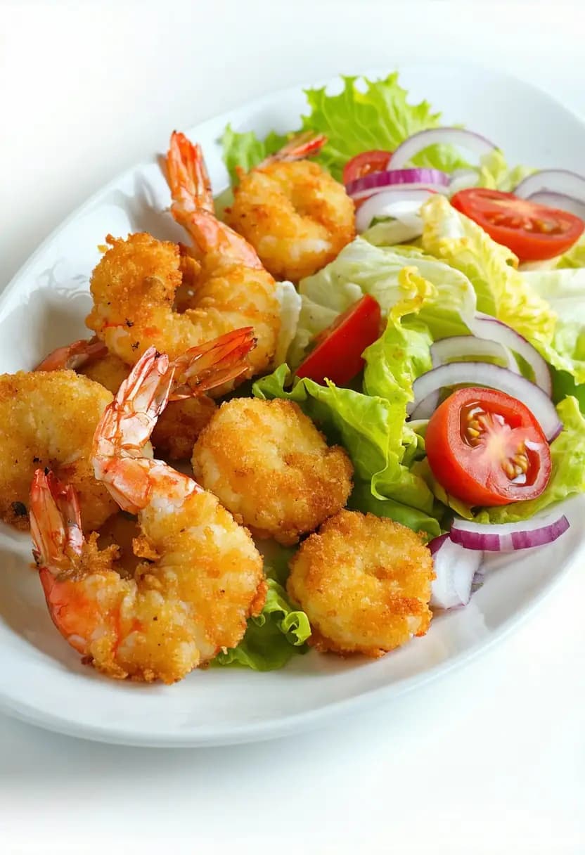Receita de Camarão a Milanesa com Salada