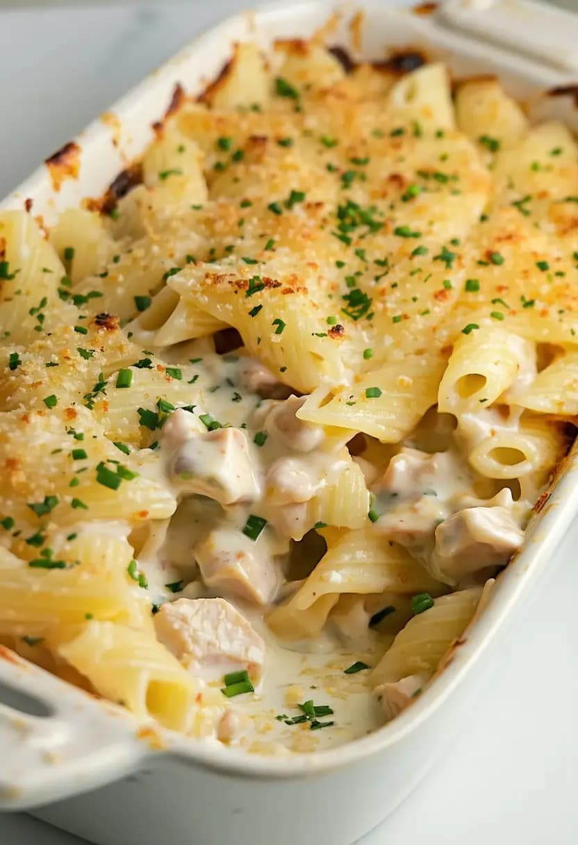 Receita de Casserola Fácil de Frango Alfredo
