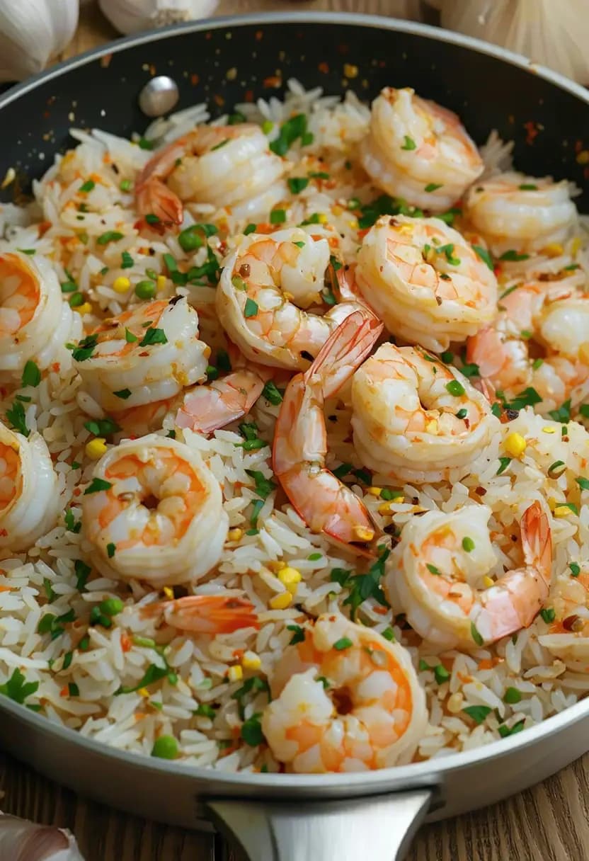 Receita de Arroz de Camarão com Manteiga de Alho