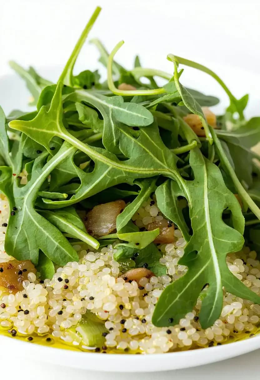 Receita de Rúcula Refogada com Quinoa